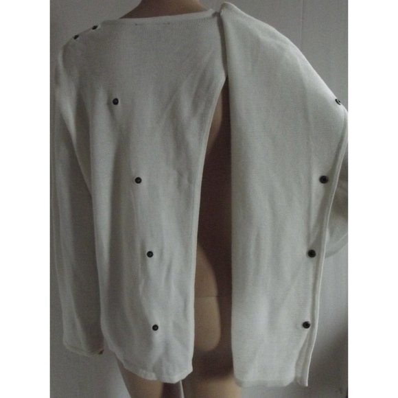 Knit Minded Cardigan Sweater Medium White Cable button front M open snap back - Picture 8 of 12